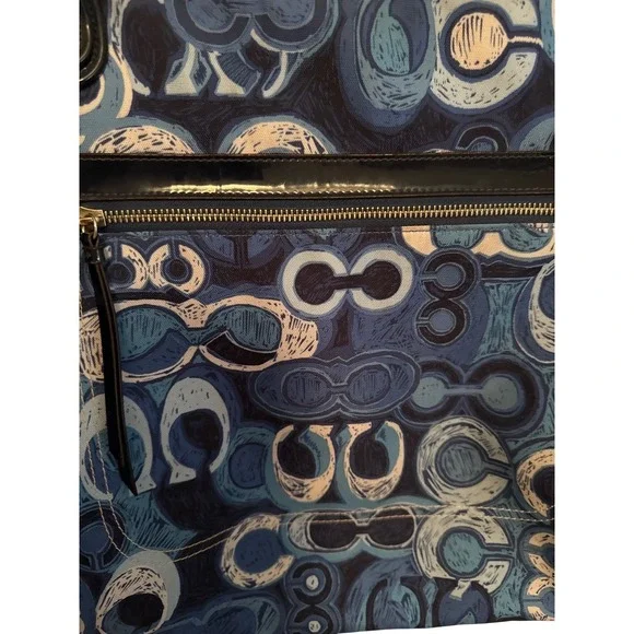 Coach Signature Graffiti Print Blue‎ Satchel Shoulder Bag Purse Handbag - Picture 3 of 10